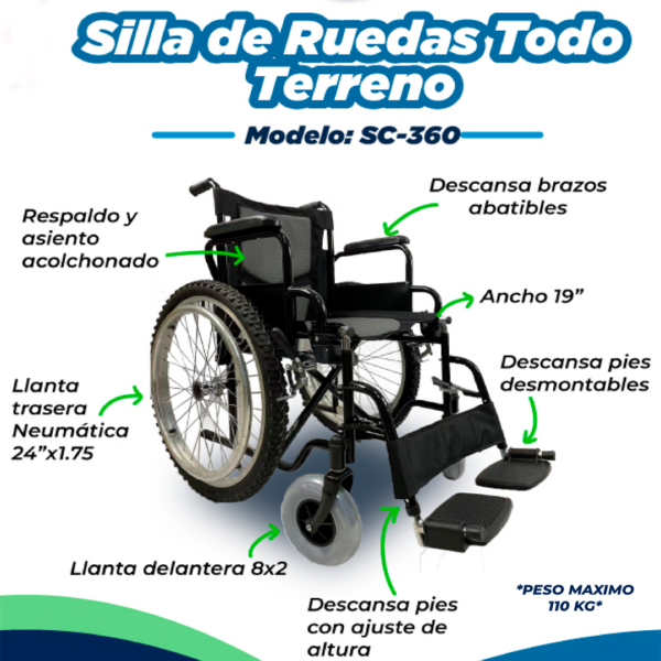 Silla De Ruedas Terreno Color Negro
